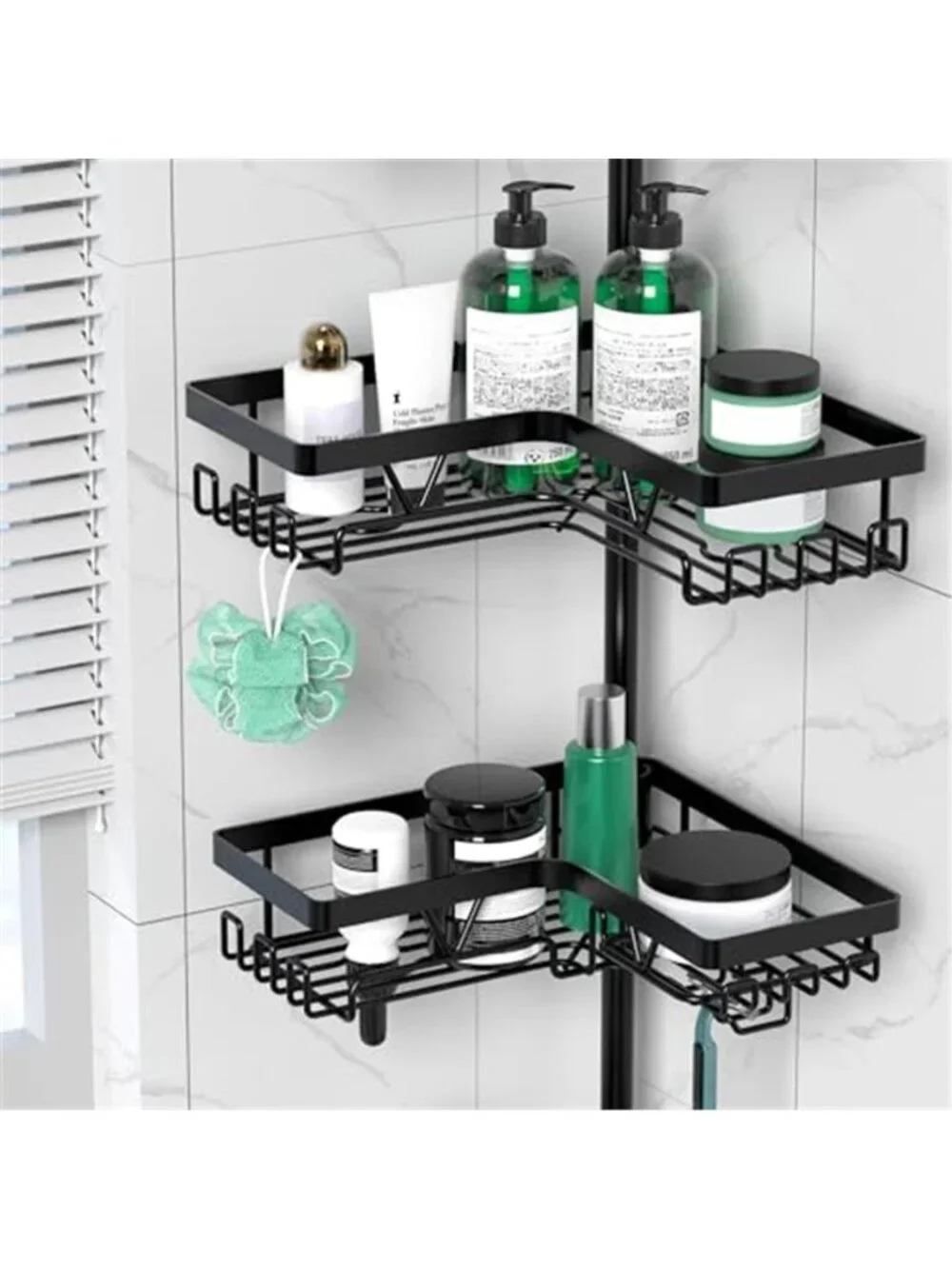 Corner Shower Caddy Adjustable 4 Tier Tension Pole Bathroom Organizer Rustproof